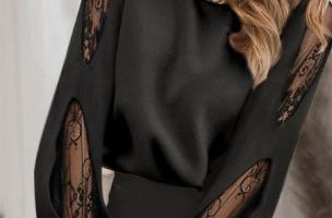 Elegante blusa con encaje Senternada, negra