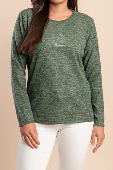 Suéter de cuello redondo tejido, verde