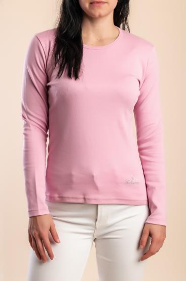 Top de manga larga de algodón, rosa claro