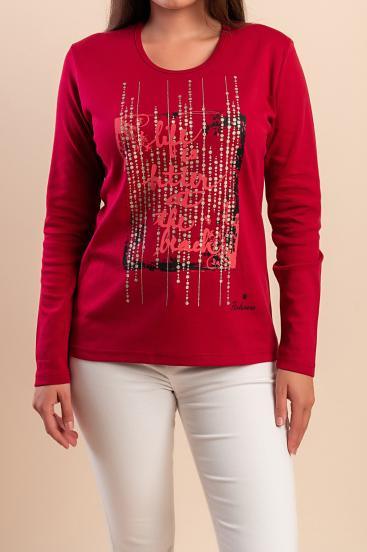 Camiseta de manga larga con estampado, color rojo.