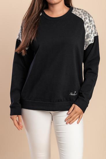 Top de algodón con escote redondo, negro