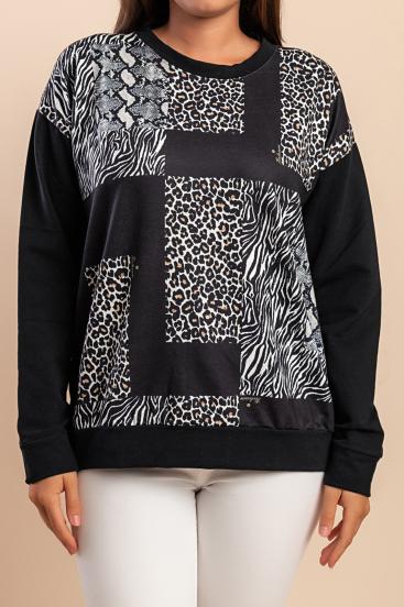 Top de algodón con estampado, color negro