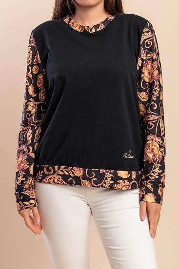 Top de manga larga con estampado, color negro