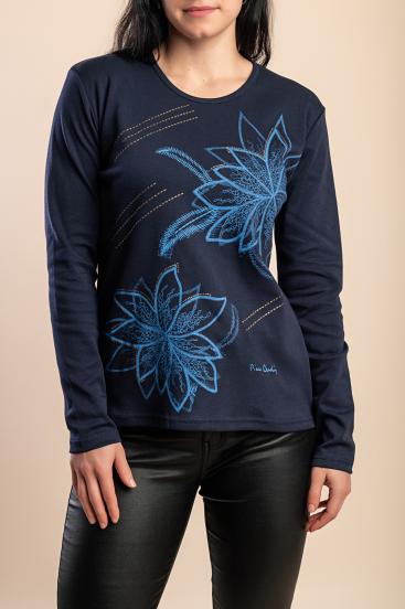 Top de algodón con estampado, azul oscuro