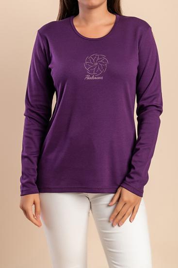 Top de manga larga de algodón, morado
