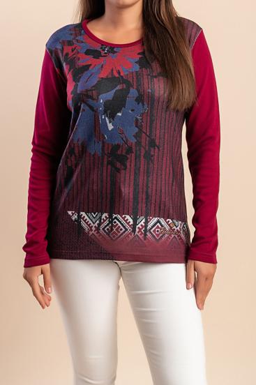 Top de algodón con estampado, burdeos
