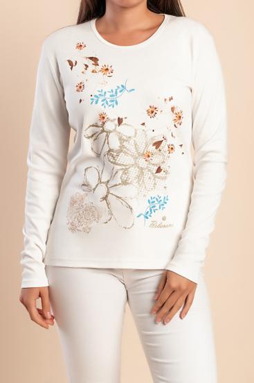 Top de algodón con estampado, blanco