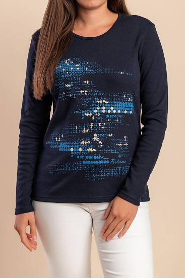 Top de algodón con estampado, azul oscuro