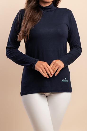 Top de viscosa con cuello alto, azul oscuro