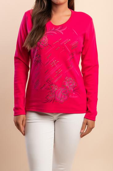 Top de manga larga de algodón, rosa