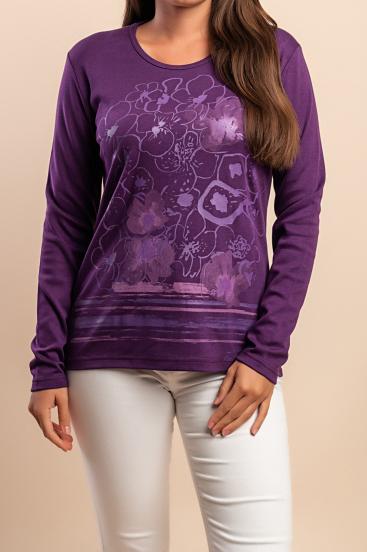 Top de manga larga de algodón, morado
