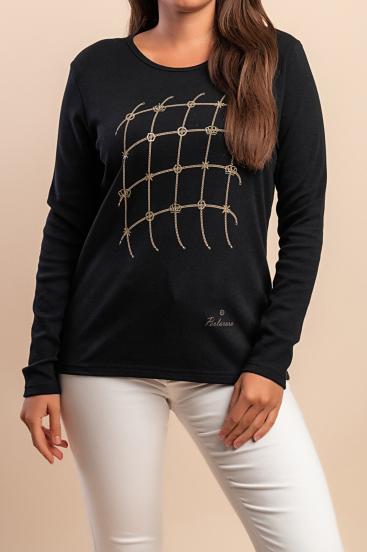 Top de manga larga de algodón, negro