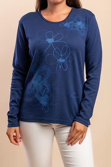 Camiseta de algodón de manga larga, azul oscuro