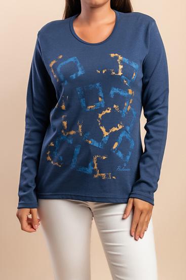 Camiseta de algodón de manga larga, color azul.