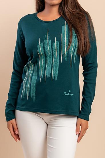 Camiseta de algodón de manga larga, color verde