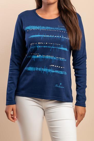 Camiseta de algodón de manga larga, azul oscuro
