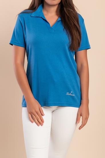 Camiseta de algodón de manga corta, azul