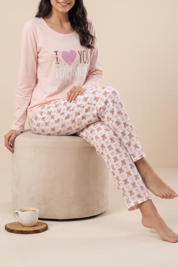 Pijama largo estampado, rosa claro-beige