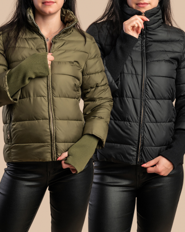 Conjunto de 2 chaquetas cortas acolchadas, negro/oliva