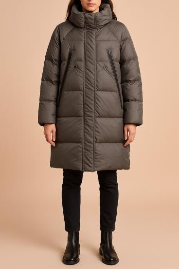 Chaqueta larga de invierno con grandes bolsillos, gris