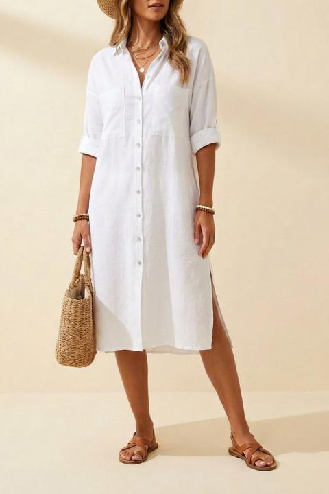 Vestido Camisa Maxi Holgado de Lino, Blanco