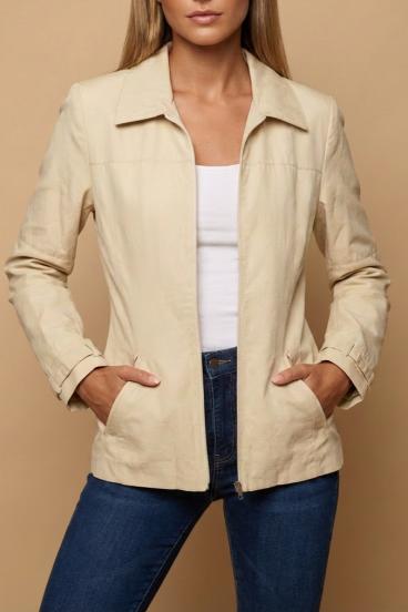 Chaqueta de algodón de transición con cremallera, beige