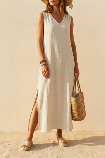 Vestido maxi suelto de viscosa, beige
