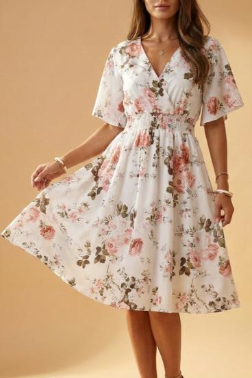 Vestido midi con estampado floral, blanco