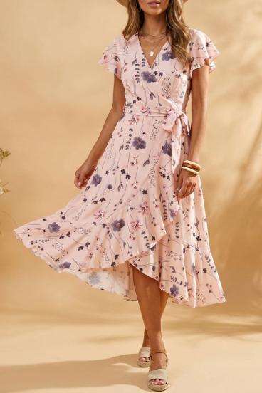 Vestido midi con estampado floral, rosa claro