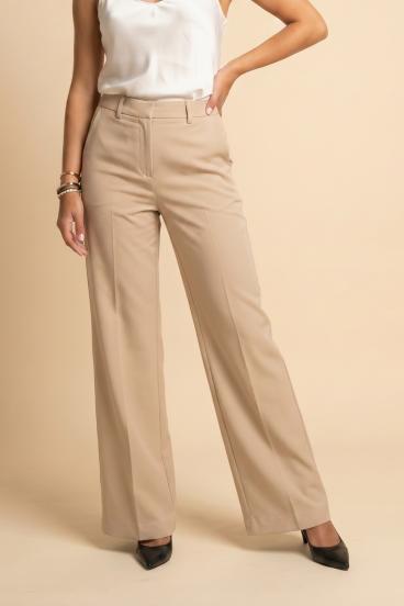 Pantalones largos de talle alto, beige