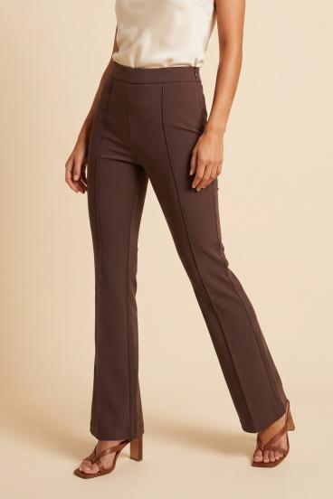 Pantalones largos de fondo acampanado con cintura alta, marrón