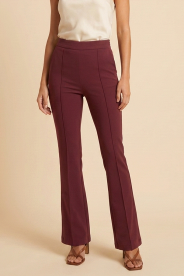 Pantalones largos acampanados con cintura alta, burdeos