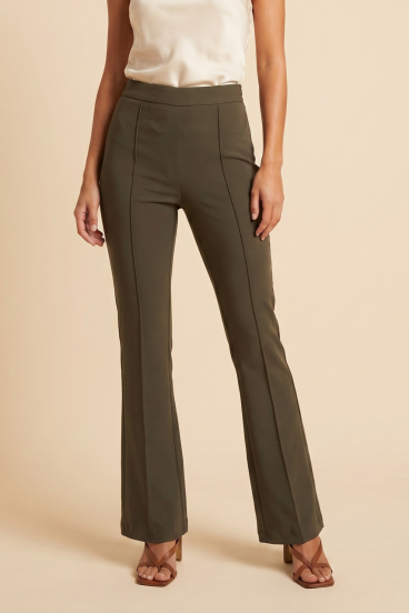 Pantalones largos acampanados de cintura alta, oliva