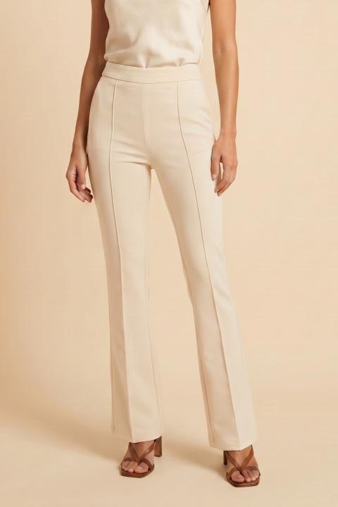 Pantalones largos acampanados de cintura alta, crema