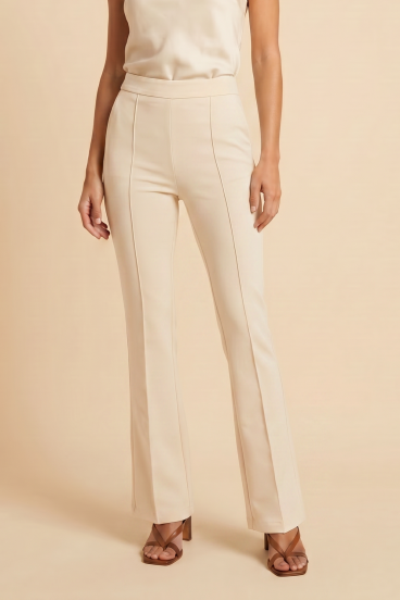 Pantalones largos acampanados de cintura alta, crema
