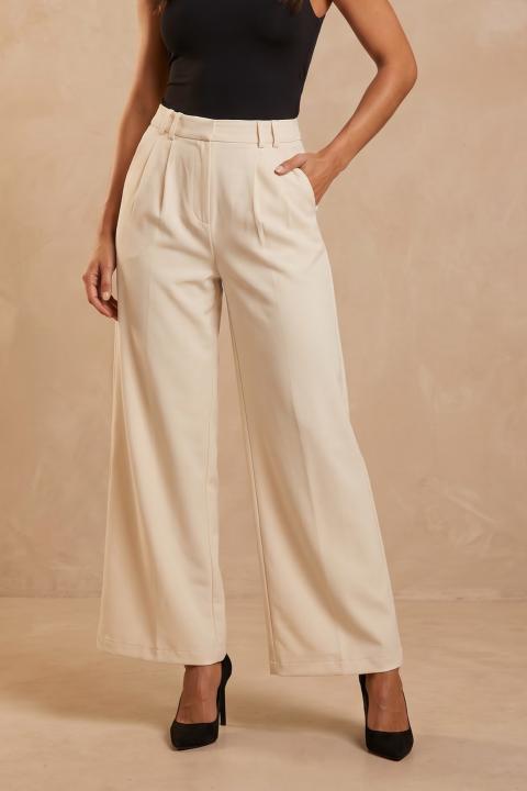 Pantalones largos de pierna ancha, crema