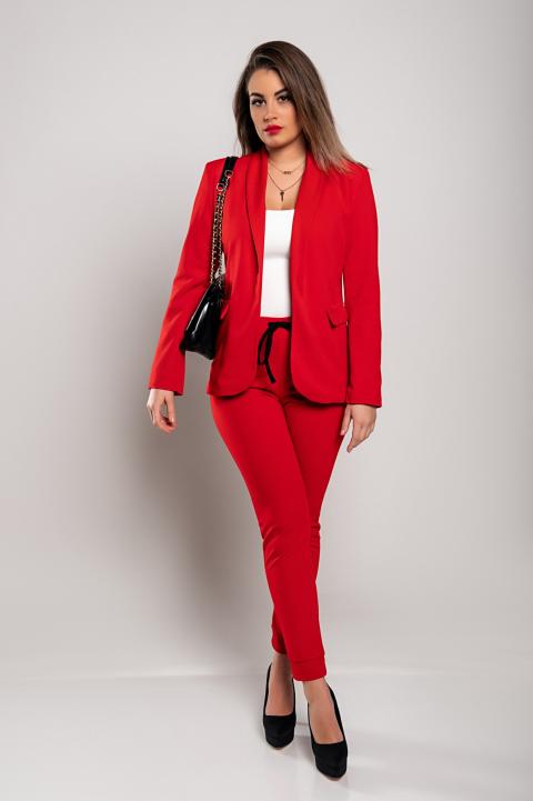 Conjunto pantalón con blazer elegante monocolor Estrena, rojo