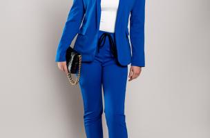 Conjunto pantalón con blazer elegante monocolor Estrena, azul