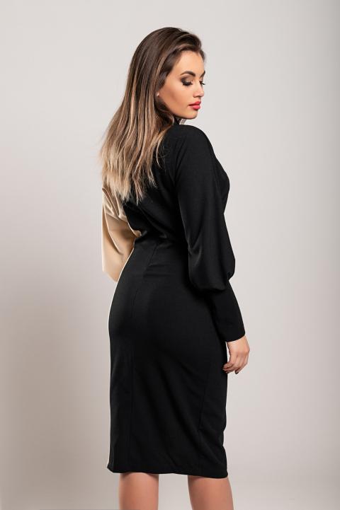 Elegante vestido midi con estampado geométrico, negro y beige