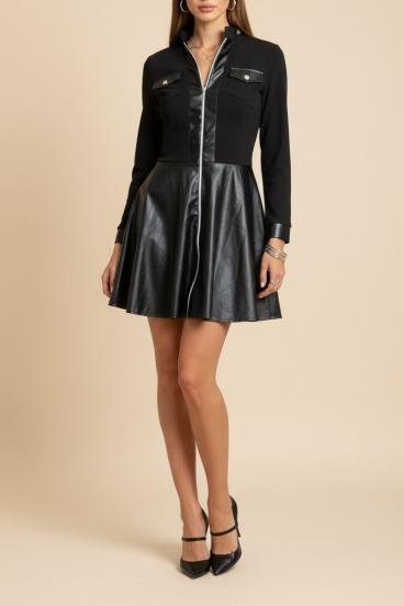 Vestido corto de cuero sintético, negro