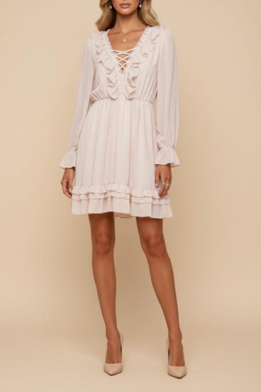 Vestido elegante con volantes, beige