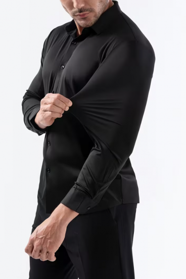 Camisa sin costuras para hombre altamente elástica hecha de tela resistente a las arrugas, negra