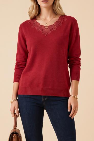 Suéter con Bordado, Rojo
