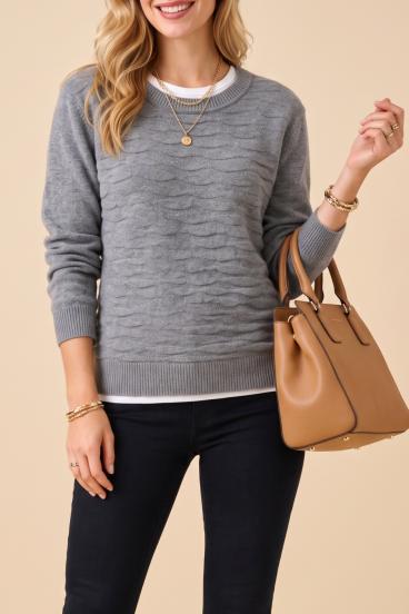 Suéter de cuello redondo para mujer, gris