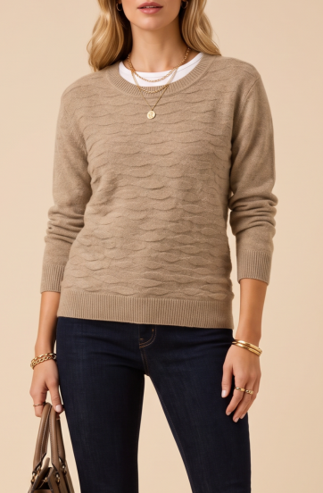 Suéter de cuello redondo para mujer, caqui