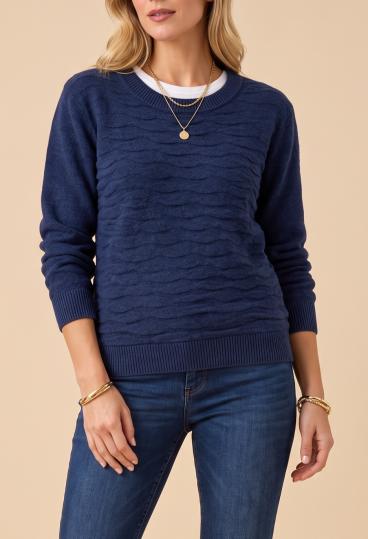 Suéter de cuello redondo para mujer, azul oscuro