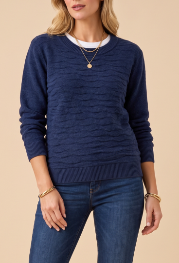 Suéter de cuello redondo para mujer, azul oscuro