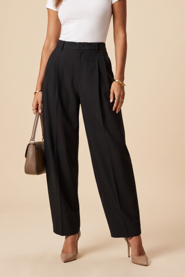 Pantalones Elegantes de Pernera Ancha "Tailored Barrel", Negro