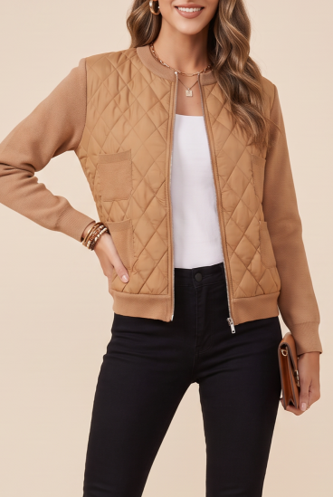 Chaqueta de punto con cremallera, Camel