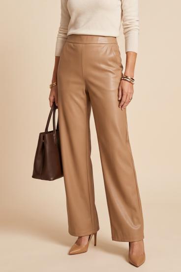 Pantalones de cuero sintético, marrón claro
